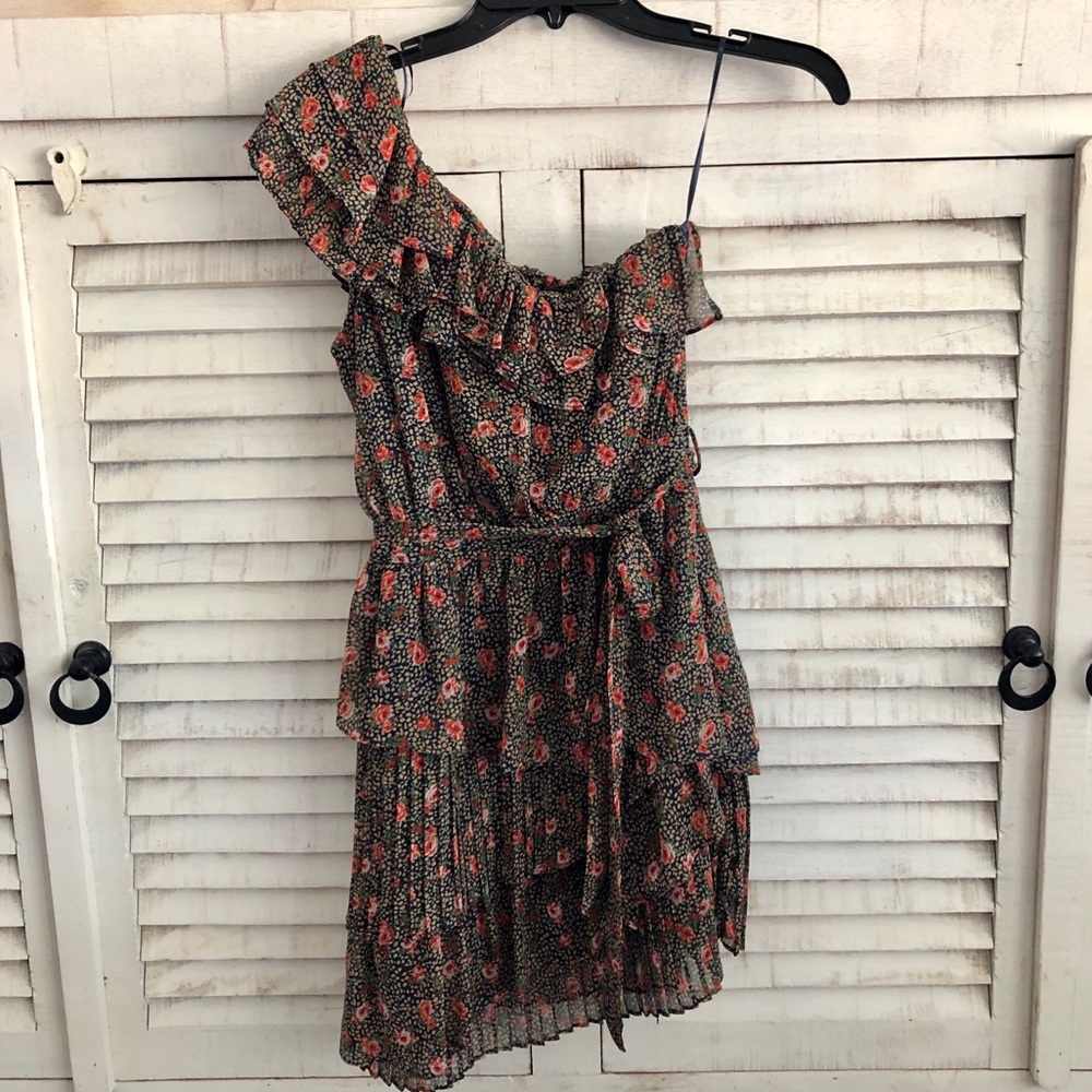 Double Zero Floral One Sleeve Ruffle Dress